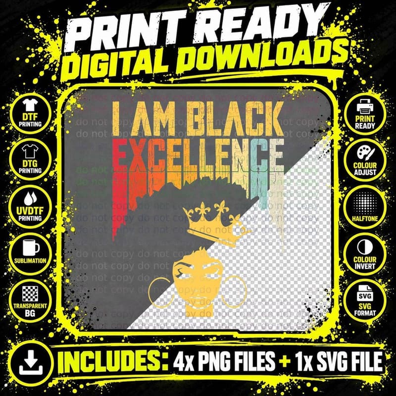 Retro Vintage Black Excellence African Pride History Png SVG Digital Bundle