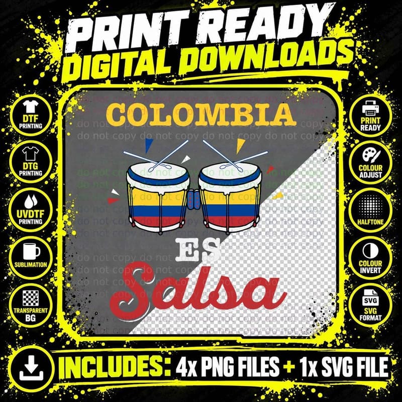 Salsa Colombiana Gift, Musica Colombian Flag Pride Png SVG Digital Bundle