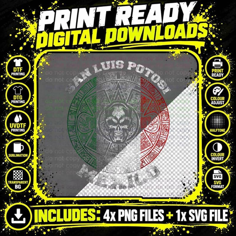 San Luis Potosi Aztec Mayan Calendar Skull. Mexico Pride Png SVG Digital Bundle