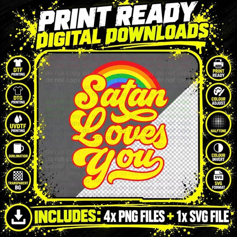 Satan Loves You LGBT Gay Pride T-Shirt Png SVG Digital Bundle