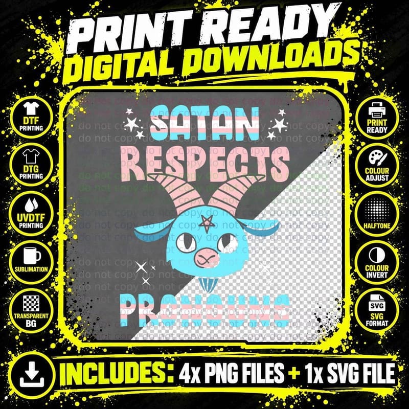 Satan Respects Pronouns Transgender LGBTQ Pride Trans Png SVG Digital Bundle