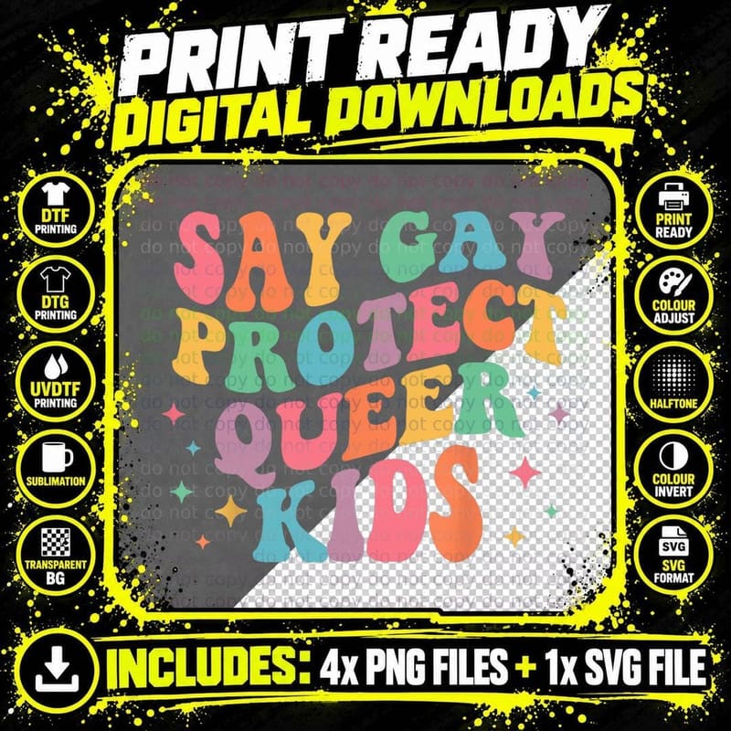 Say Gay Protect Queer Kids Trans Groovy LGBT Support Png SVG Digital Bundle