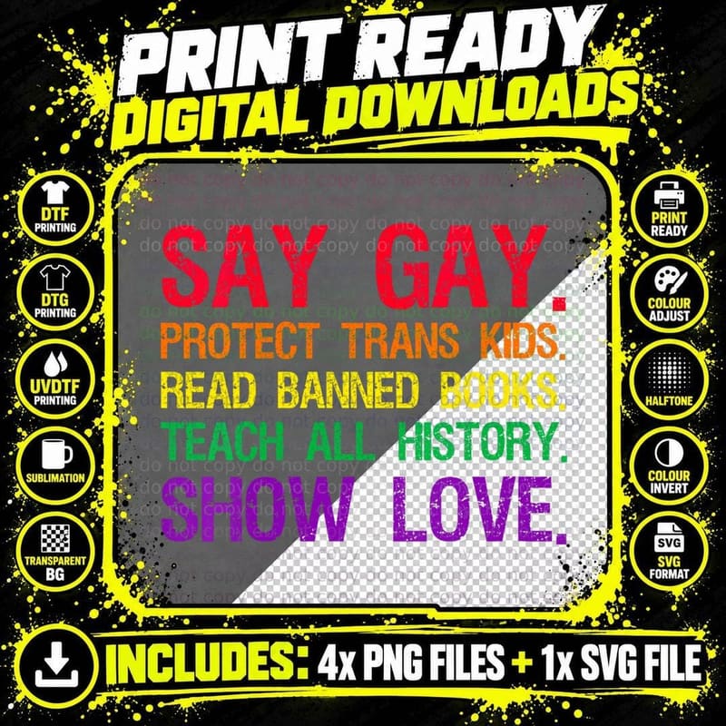 Say Gay Protect Trans Kids Read Banned Book Png SVG Digital Bundle