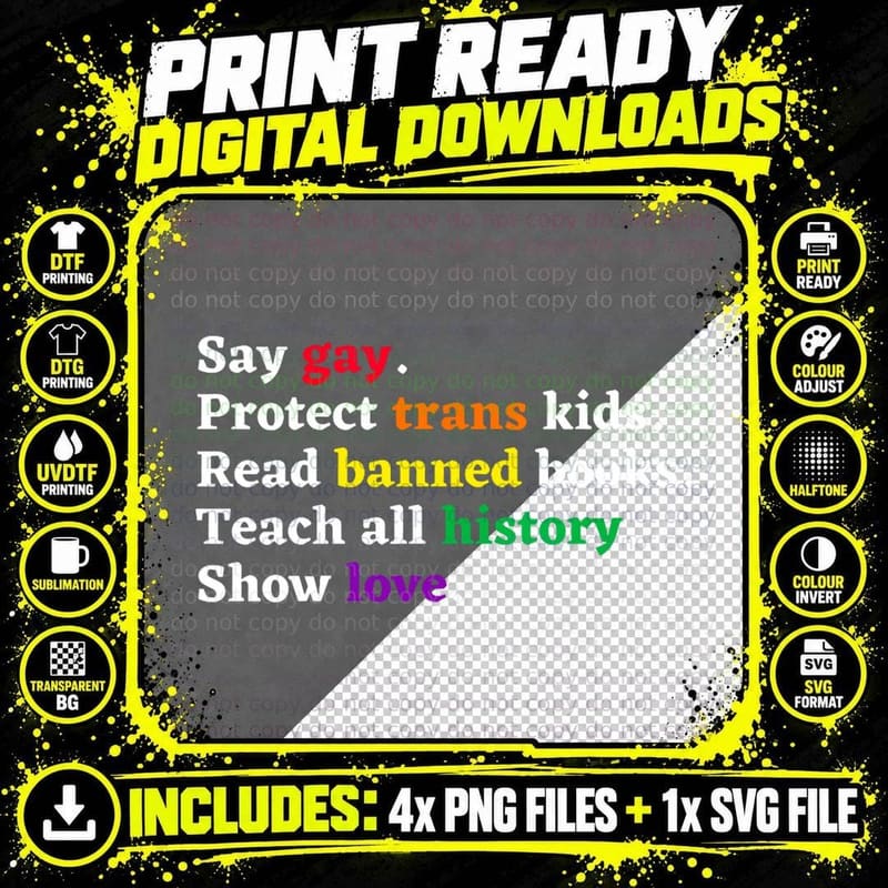 Say Gay Protect Trans Kids Read Banned Book Png SVG Digital Bundle