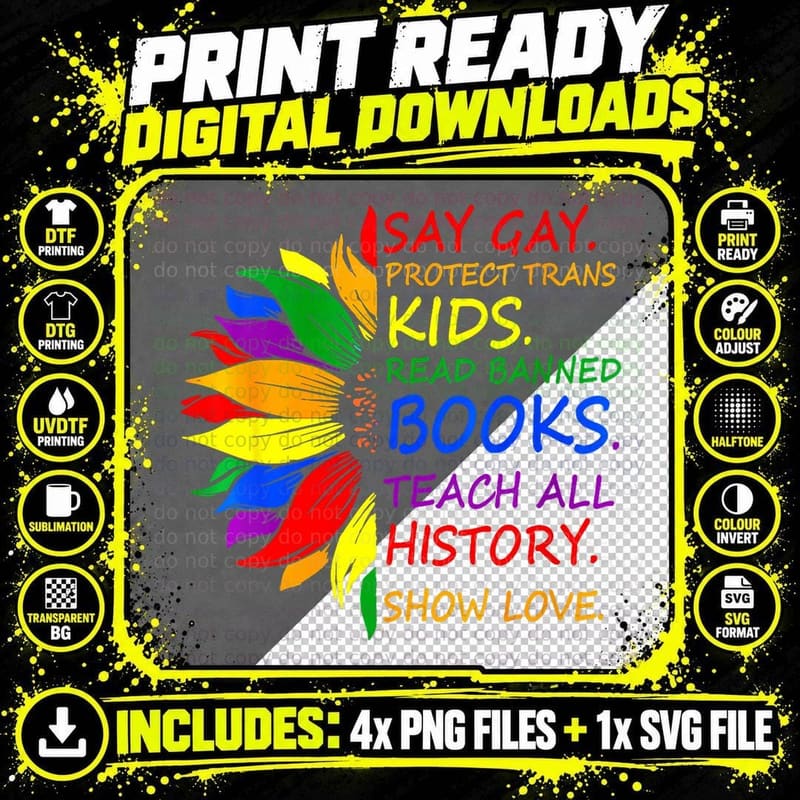 Say Gay Protect Trans Kids Read Banned Books Lgbt Pride Png SVG Digital Bundle