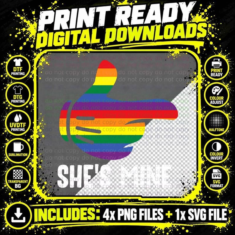 She's Mine Lesbian Couple Rainbow LGBT Pride Matching Png SVG Digital Bundle