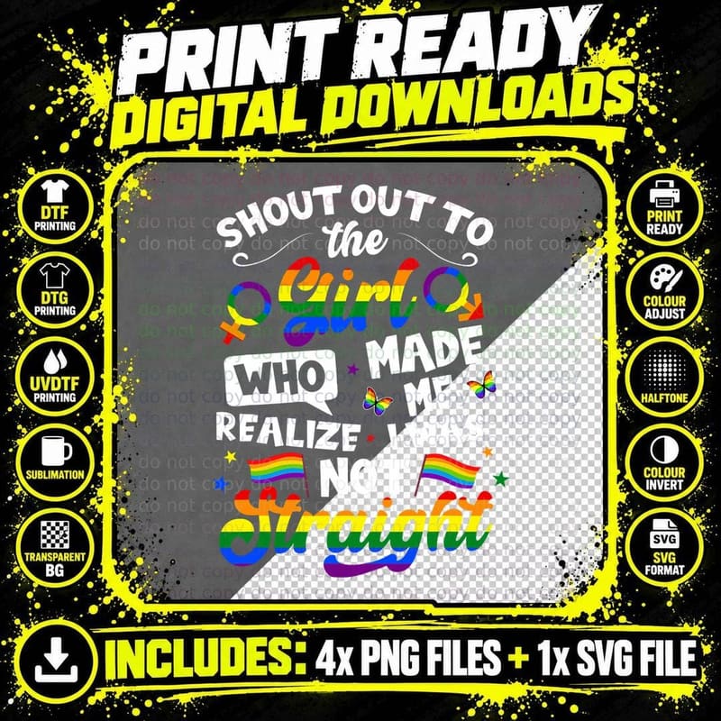 Shout Out to the Girl Lesbian Pride LGBT Gay Flag Funny Png SVG Digital Bundle