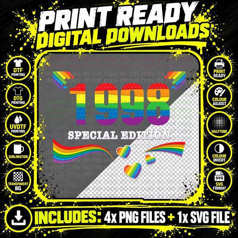Special Edition Made in 1998 Gay Lesbian Pride LGBT Png SVG Digital Bundle