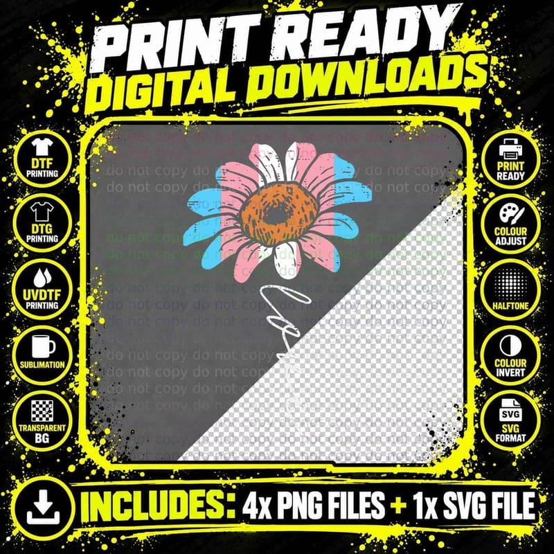 Sunflower Love Transgender Trans Pride Flag Transsexual Png SVG Digital Bundle