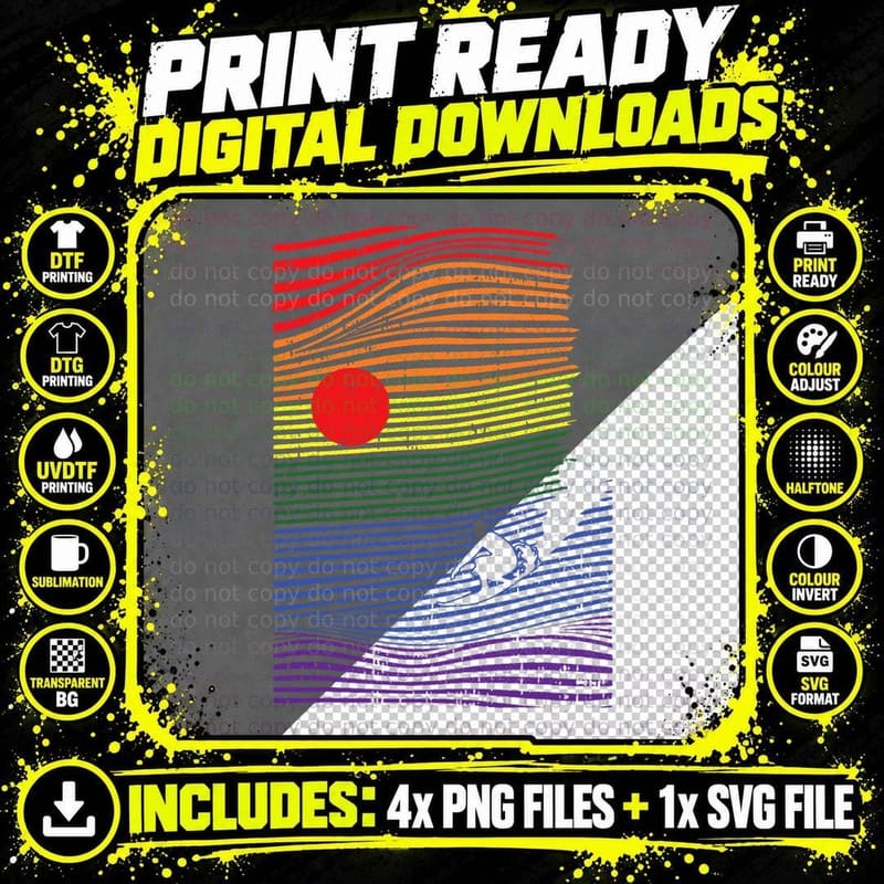 Surfing Gay Pride Retro Sunset Wave Proud LGBT-Q Ally Png SVG Digital Bundle