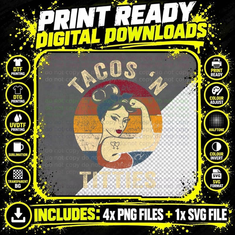 Tacos and Titties Funny LGBT Gay Pride Gift Png SVG Digital Bundle