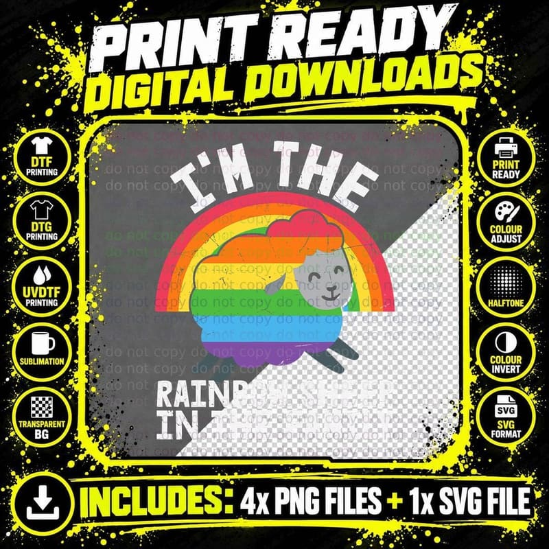 The Rainbow Sheep in the Family Proud Gay Lesbian LGBT Png SVG Digital Bundle