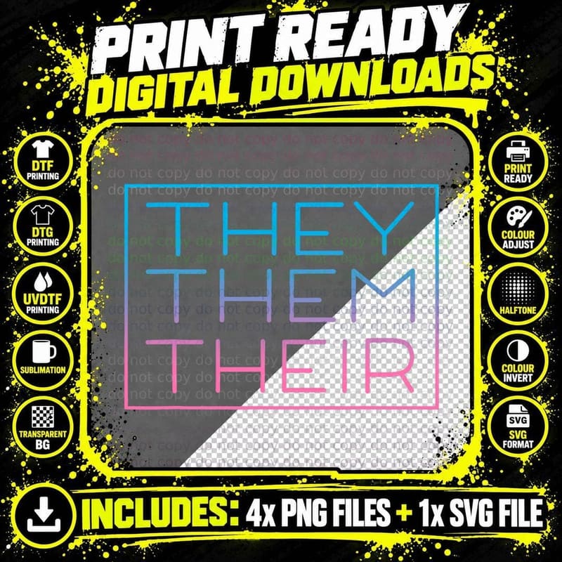 They Them Their Pronouns for Nonbinary Enby NB LGBTQ Png SVG Digital Bundle