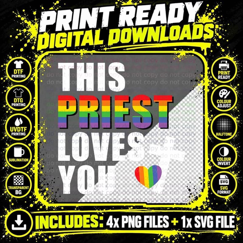 This Priest Loves You LGBTQ Ally Religious Leader Gay Png SVG Digital Bundle