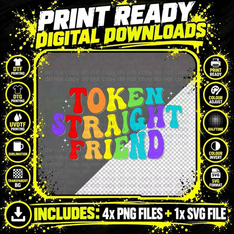 Token Straight Friend Gay Pride Men Women LGBTQ T-Shirt Png SVG Digital Bundle