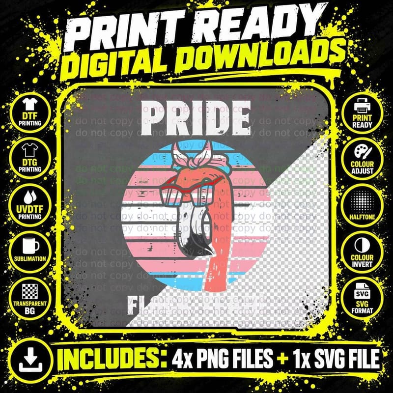 Transgender Flag Flamingo Flock Yeah LGBT Trans Pride Png SVG Digital Bundle