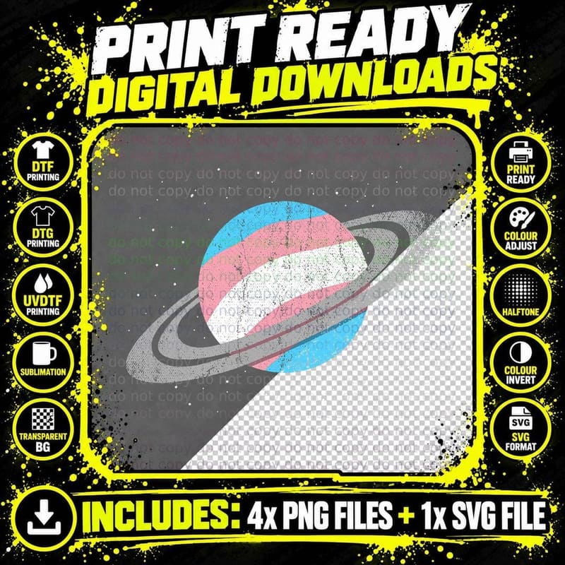 Transsexual Saturn Trans Pride Month LGBT Transgender Png SVG Digital Bundle