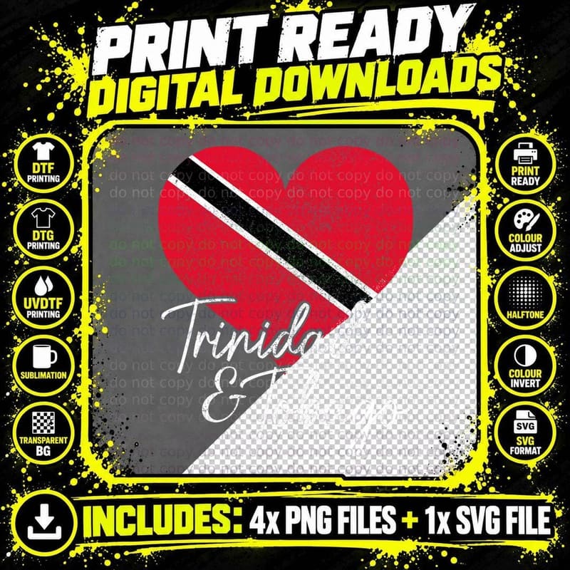 Trinidad & Tobago Trinidadian Tobagonian Flag Heart Png SVG Digital Bundle