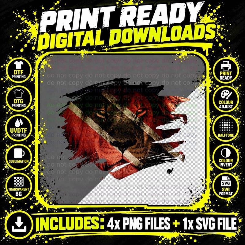 Trinidad and Tobago Flag African Lion Picture - Trini Png SVG Digital Bundle