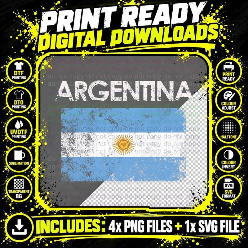 Vintage Argentina Argentinian Flag Pride Gift T-Shirt Png SVG Digital Bundle
