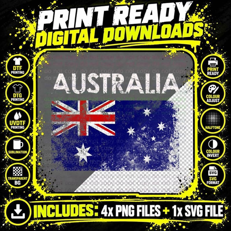 Vintage Australia Australian Flag Pride Gift T-Shirt Png SVG Digital Bundle