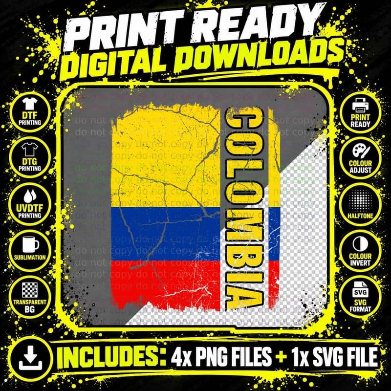 Vintage Colombian Flag Colombia Pride Roots Heritage Png SVG Digital Bundle