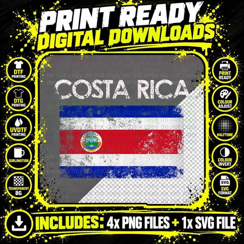 Vintage Costa Rica Rican Flag Pride Gift T-Shirt Png SVG Digital Bundle
