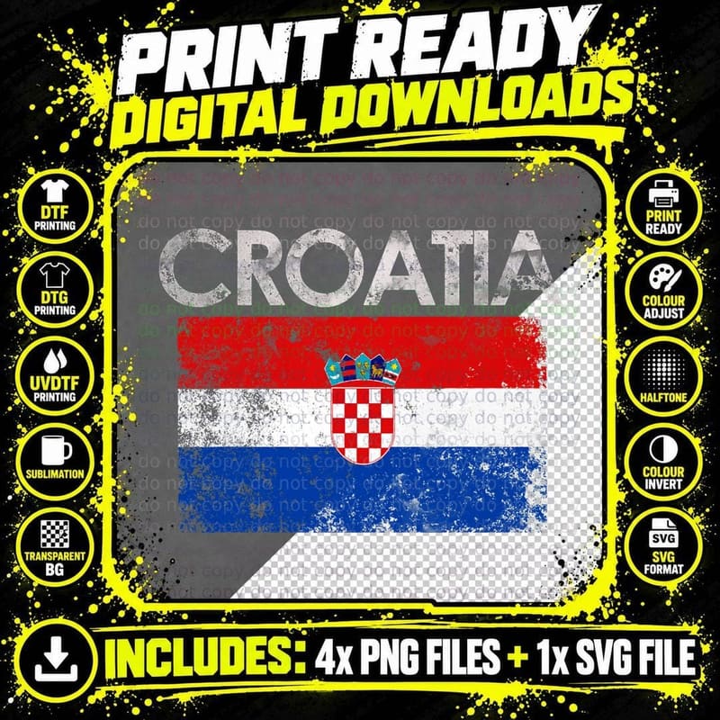 Vintage Croatia Croatian Flag Pride Gift T-Shirt Png SVG Digital Bundle