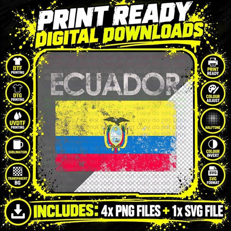 Vintage Ecuador Ecuadorian Flag Pride Gift T-Shirt Png SVG Digital Bundle