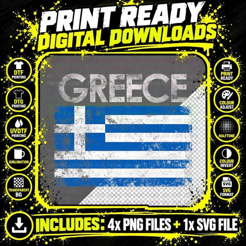 Vintage Greece Greek Flag Pride Gift T-Shirt Png SVG Digital Bundle
