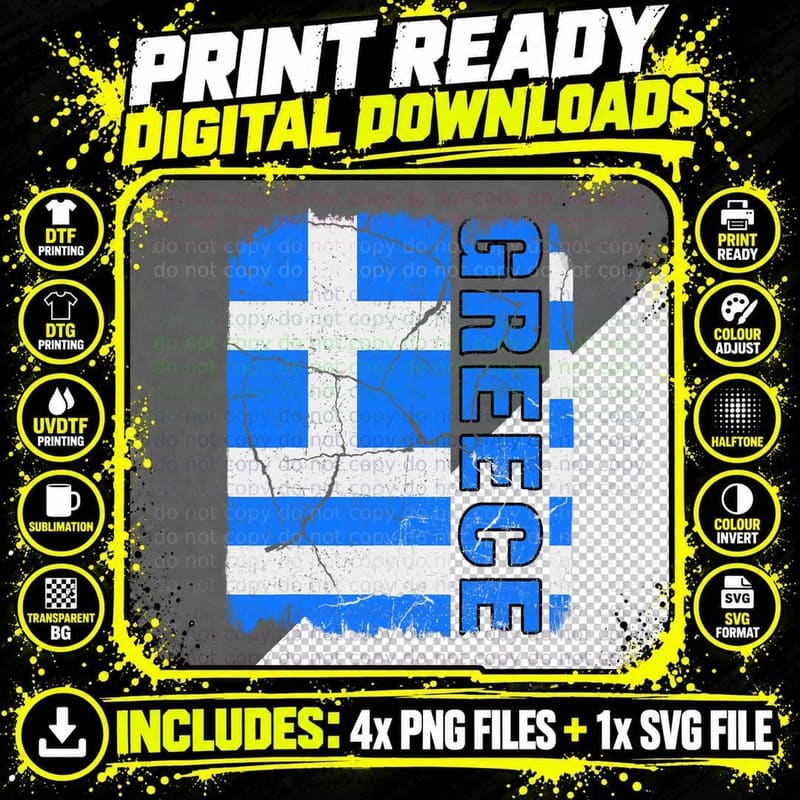 Vintage Greek Flag Greece Pride Roots Heritage Gift Png SVG Digital Bundle
