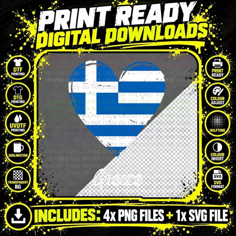 Vintage Greek Roots Heart Greece Flag Pride T-Shirt Png SVG Digital Bundle