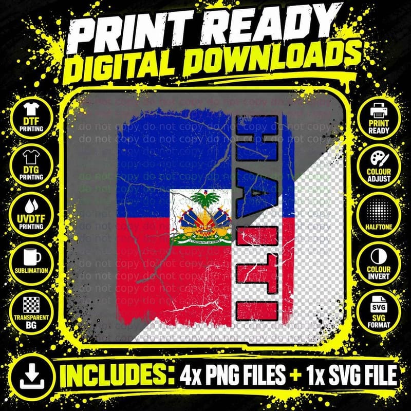 Vintage Haitian Flag Haiti Pride Roots Heritage Gift Png SVG Digital Bundle