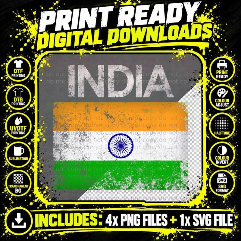Vintage India Indian Flag Pride Gift T-Shirt Png SVG Digital Bundle
