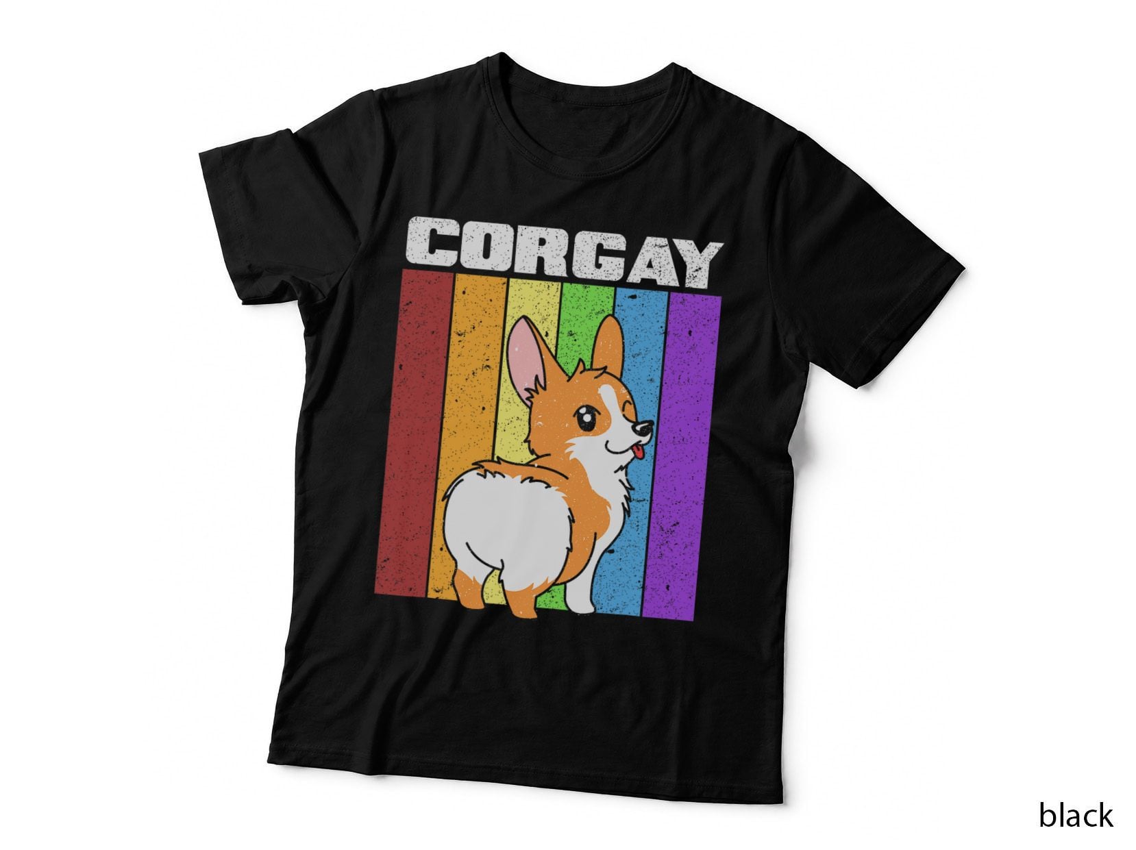 Vintage LGBT Gay Pride Rainbow Flag Corgi Shirt Corgay Pun T-Shirt