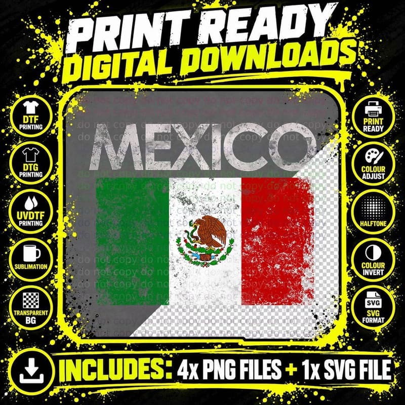 Vintage Mexico Mexican Flag Pride Gift T-Shirt Png SVG Digital Bundle