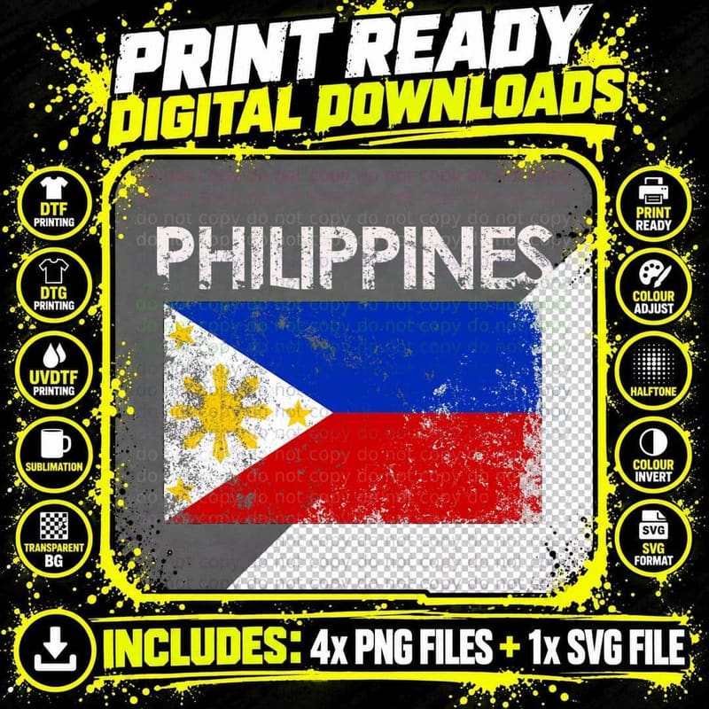 Vintage Philippines Filipino Flag Pride Gift T-Shirt Png SVG Digital Bundle