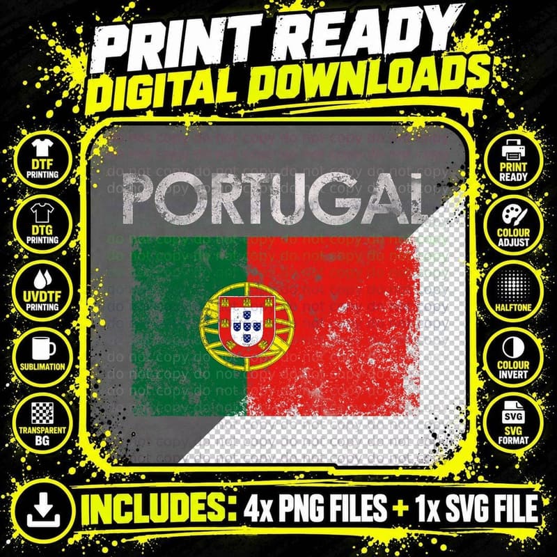 Vintage Portugal Portuguese Flag Pride Gift T-Shirt Png SVG Digital Bundle
