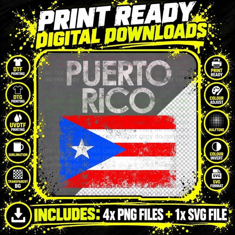 Vintage Puerto Rico Puerto Rican Flag Pride Gift T-Shirt Png SVG Digital Bundle