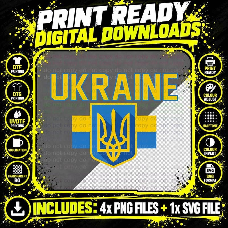Vintage Ukraine Ukrainian Flag Pride Gift for Men Women Png SVG Digital Bundle