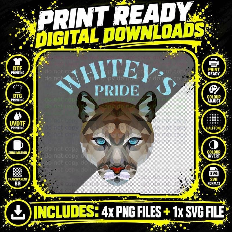 WHITEYY18 SHIRT, Whitey's PRIDE, Whitey Cougar CRUSH Png SVG Digital Bundle