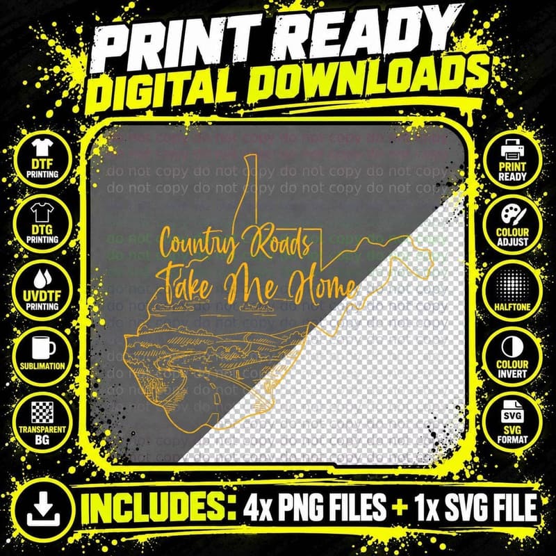 West Virginia Pride WV Home Country Roads Footprint Png SVG Digital Bundle