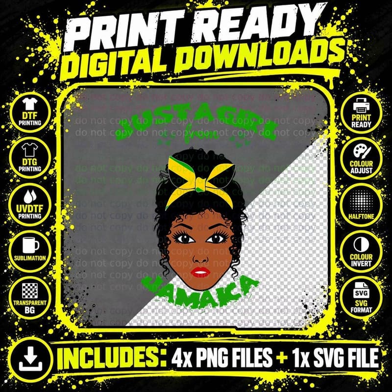 Women Jamaican Pride Just a Girl from Jamaica Flag Png SVG Digital Bundle