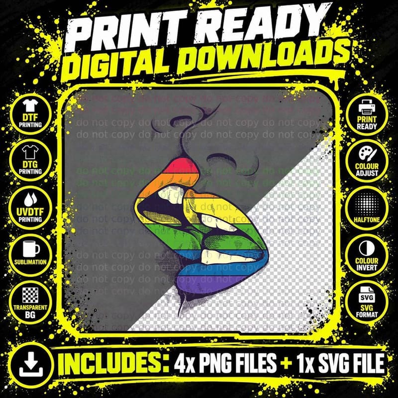 Women Kissing Lesbian Pride Flag LGBT Pride Lesbian Png SVG Digital Bundle