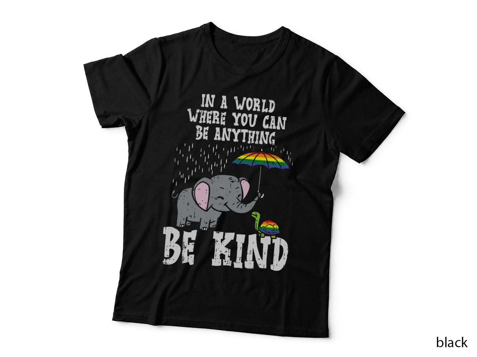 World Be Kind Elephant Rainbow Turtle Gay Pride LGBT Gift T-Shirt