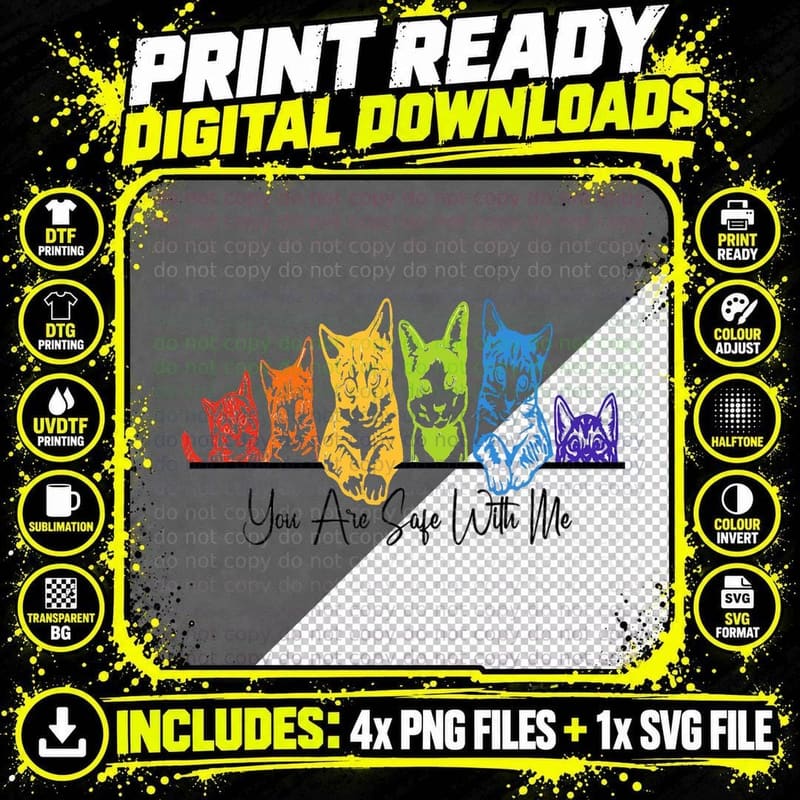 You Are Safe with Me Cats Pride Parade LGBT Equal Rights Png SVG Digital Bundle
