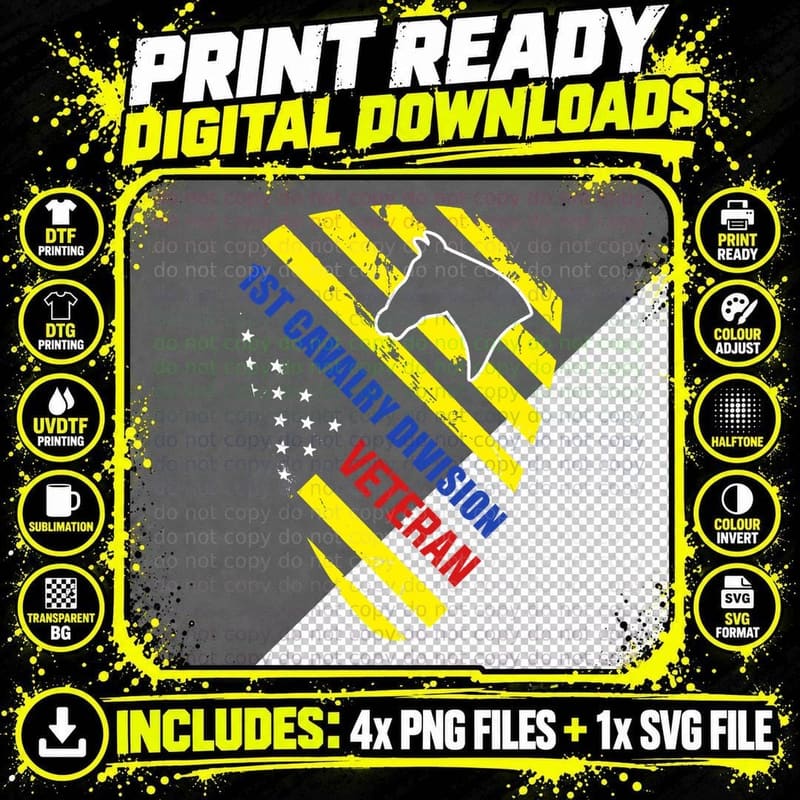 1st Cavalry Division Veteran T-Shirt, Patriotic Style Png SVG Digital Bundle