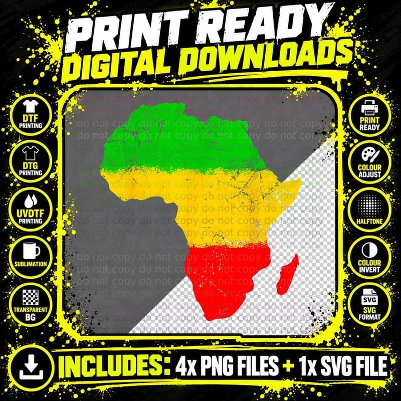 Africa Map Black History Month Afro African Pride Men Png SVG Digital Bundle