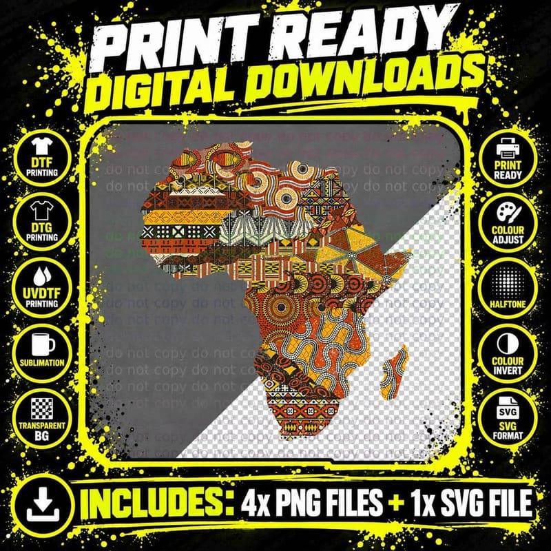 Africa Map Kente Cloth Black History Month Afro Africa Png SVG Digital Bundle