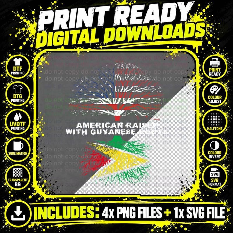 American Raised Guyanese Roots T-Shirt Png SVG Digital Bundle